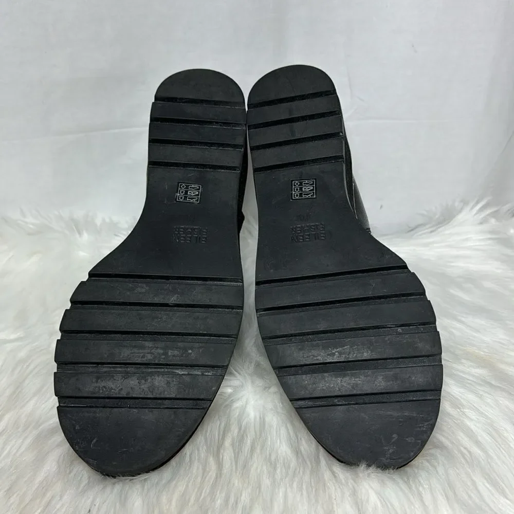 Eileen Fisher NWOT Cargo Black Embossed Leather‎ Wedge Booties Sz 10